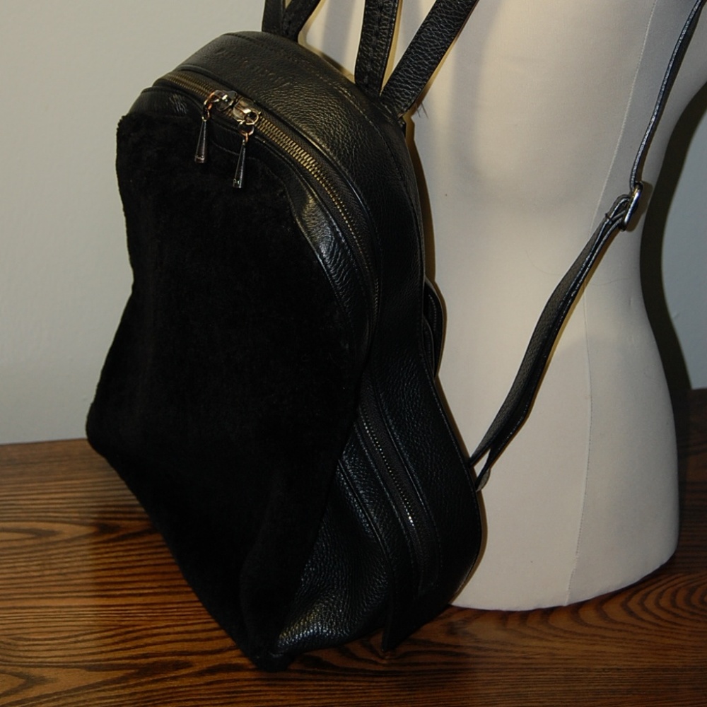 Black leather & sheepskin backpack